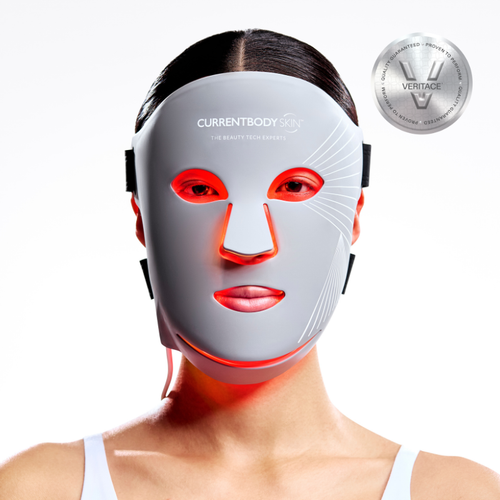 Woman wearing CurrentBody LED Multi Light Therapy Face Mask